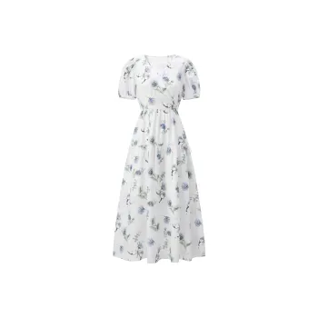 PEACEBIRD Short Sleeved Dresses Women's Blue Pattern