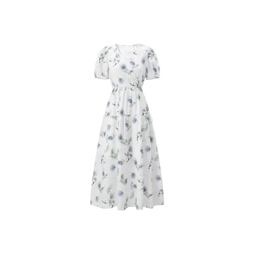 PEACEBIRD Short-Sleeved Dresses Women's Blue Pattern