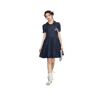 ZIHAN SS24 Short Sleeved Dress Women's Dark Denim Blue