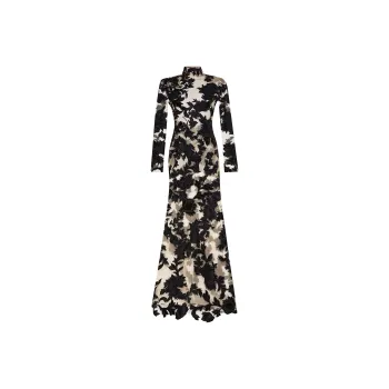 Oscar De La Renta Peony Velvet Guipure Gown