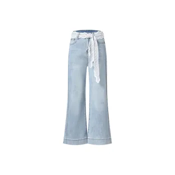 KULAIYA Jeans Women's Blue Pants+Ribbon