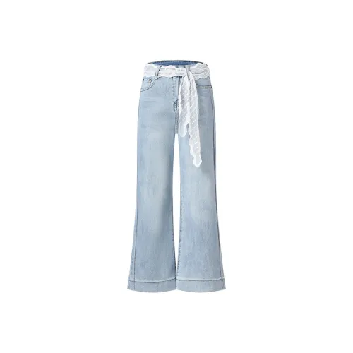 KULAIYA Jeans Women's Blue Pants+Ribbon