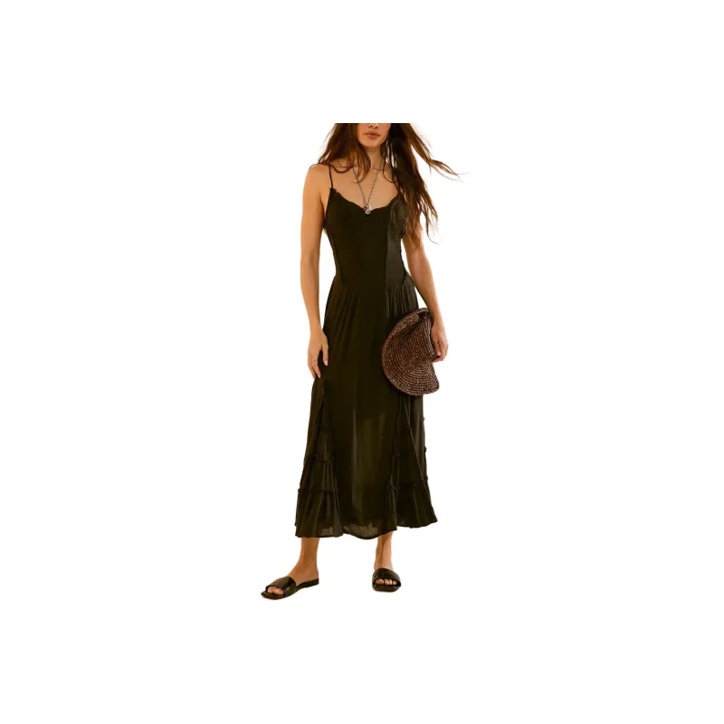 FREE PEOPLE Siren Nights Maxi Slip Dresses Women's BLACK/Black-0