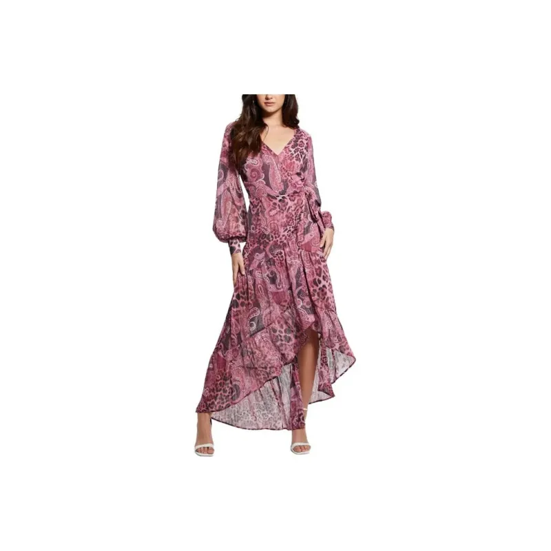 GUESS Eco Nuovo Bahia Wrap Maxi Dress Long-Sleeved Dresses Women's Pink-0