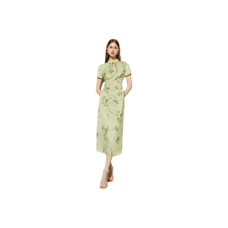 DPLAY Short Sleeved Dress Women's Bamboo Sways With Clear Shadows-0