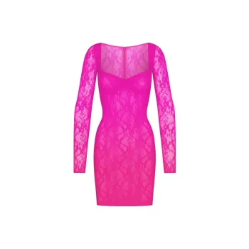 SKIMS STRETCH LACE LINED LONG SLEEVE UNDERWIRE DRESS Long-Sleeved Dresses Women's NEON PINK/Neon Pink