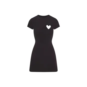 SKIMS Valentine's Day Collection SS25 COTTON JERSEY HEART MINI DRESS Short Sleeved Dresses Women's SOOT/Smoke Gray