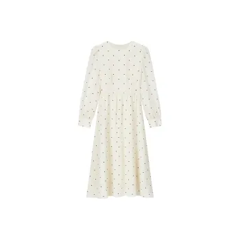 VIMLY Long-Sleeved Dresses Women's Apricot Base With Black Spots