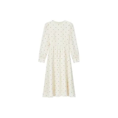 VIMLY Long Sleeved Dresses Women's Apricot Base With Black Spots