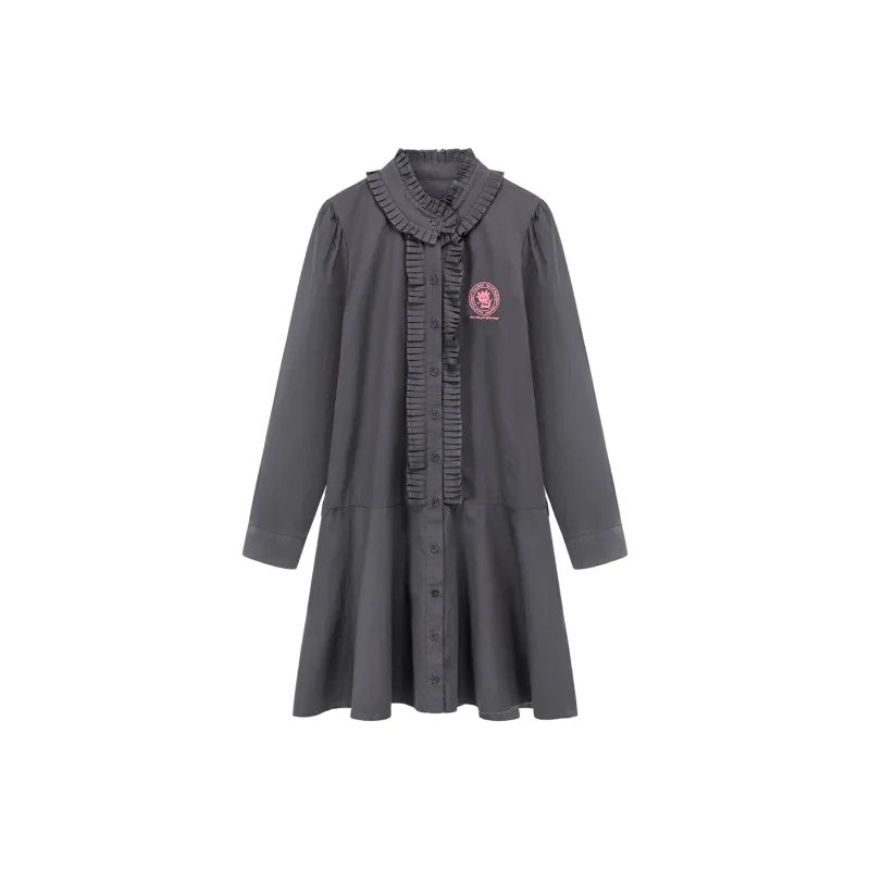CHUU Long Sleeved Dresses Women's Black Gray-0