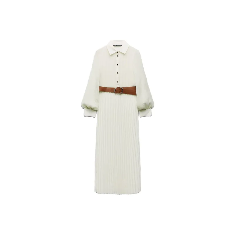 ZARA Long-Sleeved Dresses Women's White-0