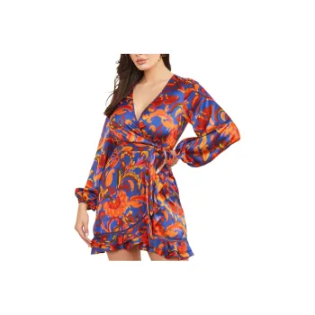 GUESS Betty Blue Wrap Dress Long-Sleeved Dresses Women's Betty Blue Print