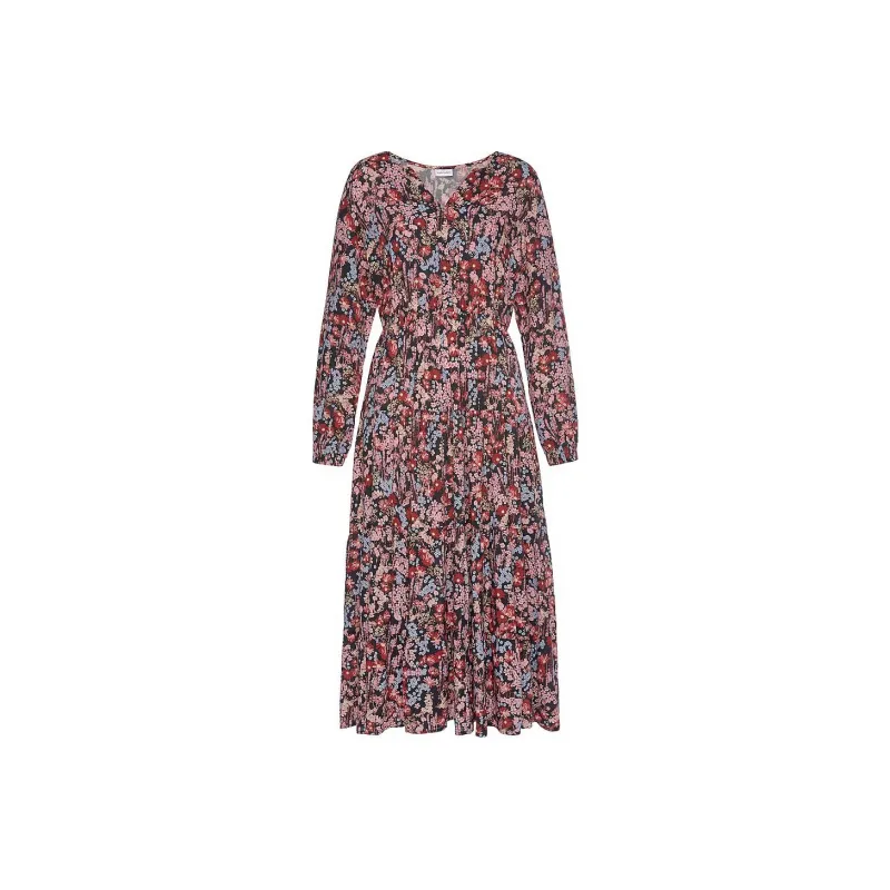 Victoria's Secret LASCANA Button Front Midi Dress / Red/Blue Floral Long-Sleeved Dresses Women's Red Blue-0