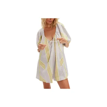 FREE PEOPLE Bop Around Romper Short Sleeved Dress Women's Lavender Combo Seaside/Lavender Combination