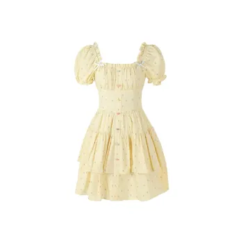 Local Gal Short Sleeved Dress Women's Yellow Cropped