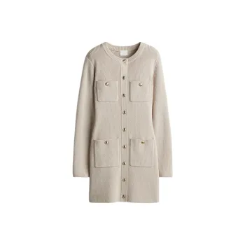 H&M Long-Sleeved Dresses Women's Light Beige Gray