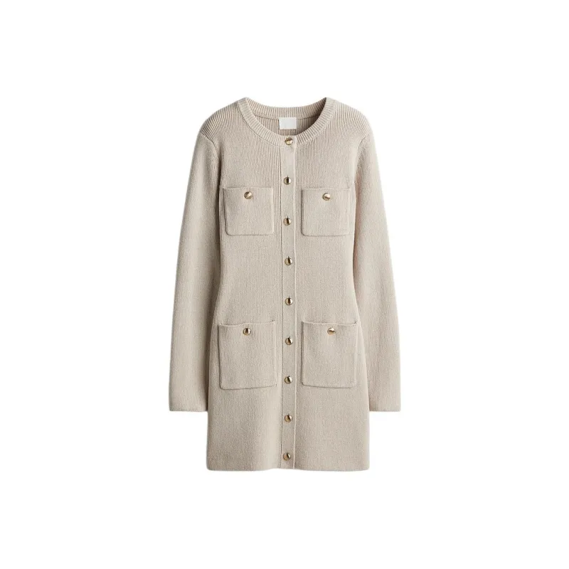 H&M Long-Sleeved Dresses Women's Light Beige Gray-0