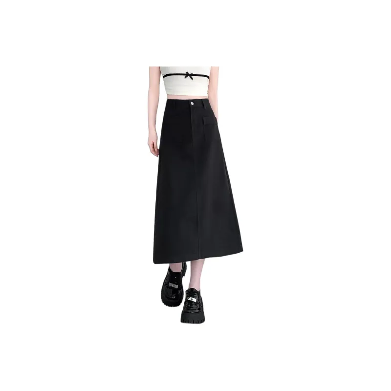 Tonlion Denim Long Skirts Women's Black-0
