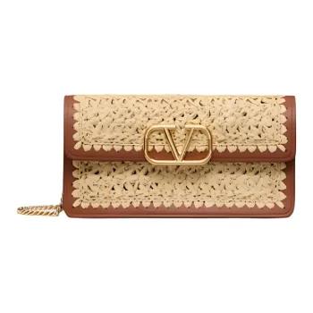 Valentino Raffia With Leather Wallet, Shoulder Bag, Crossbody Bag Women's Natural & Brown
