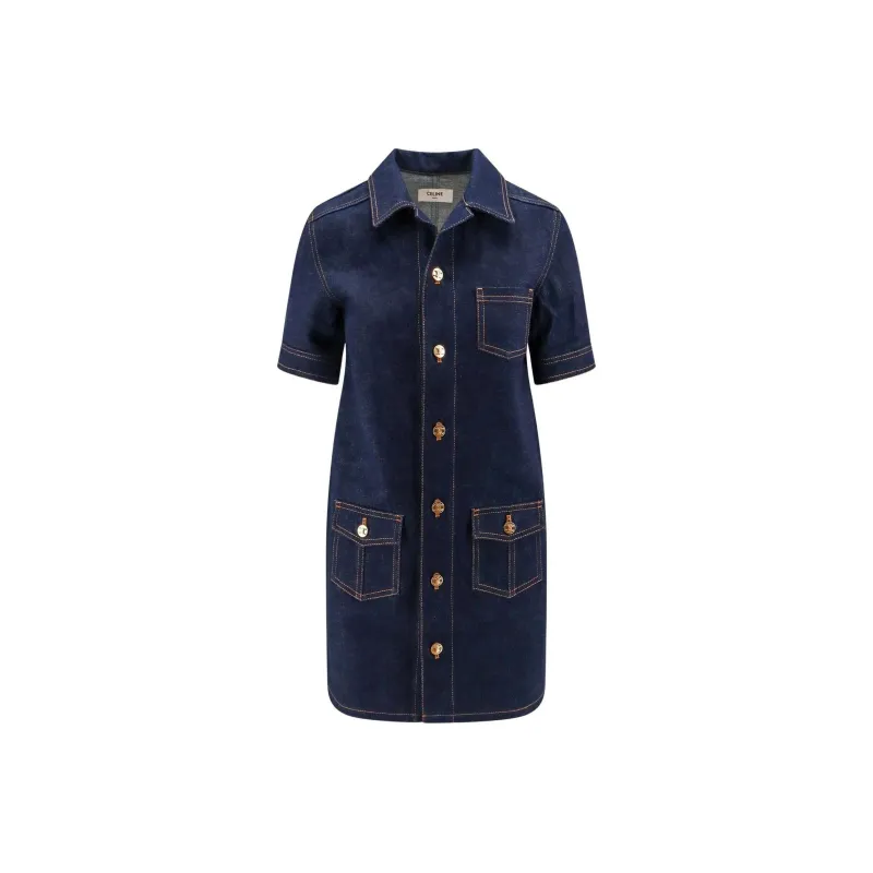 CELINE Workwear Mini Dress In Rinsed Wash Denim-0