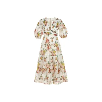 Zimmermann Floral Printed Pleated Midi Dress