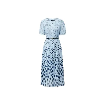 Yan Domain Short Sleeved Dress Women's Blue Polka Dot