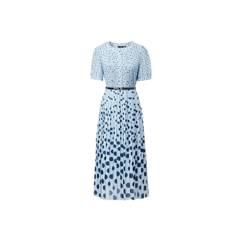 Yan Domain Short Sleeved Dress Women's Blue Polka Dot-0