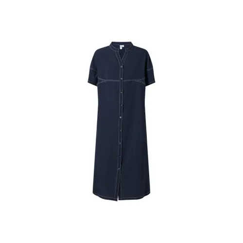 DIALOGUE Short-Sleeved Dresses Women's Deep Sea Blue