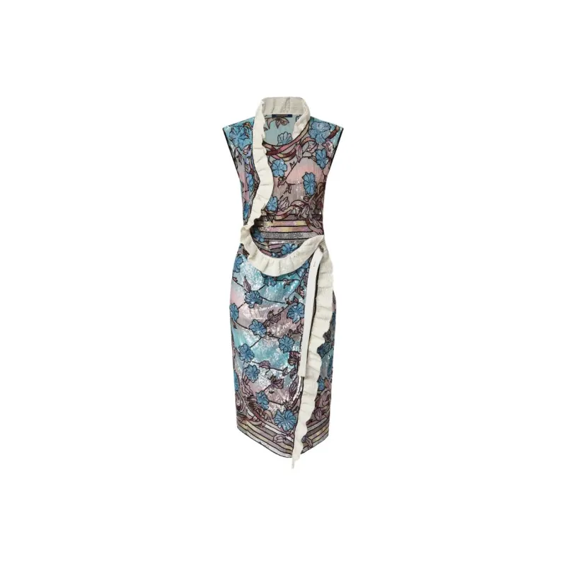 LOUIS VUITTON Asnières Sequin Ruffle Trim Wrap Dress-0
