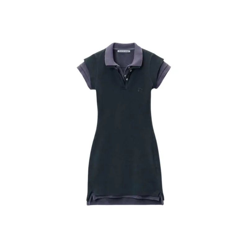 T By Alexander Wang Layered Short Sleeve Polo Mini Dress Navy-0