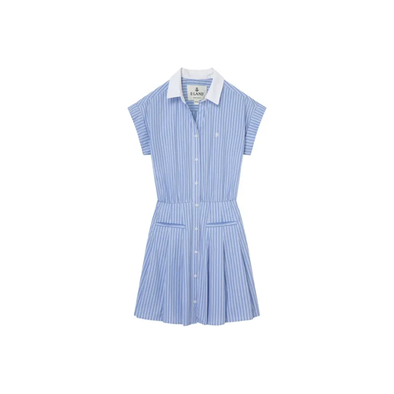 E.land Short Sleeved Dress Women's Light Blue-0
