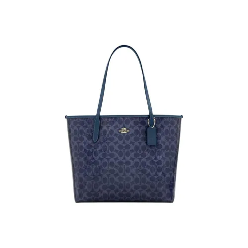 COACH City Coated Canvas Tote Bag, Shopping Bag, Handbag, Shoulder Bag Tubas Women's Dark Blue