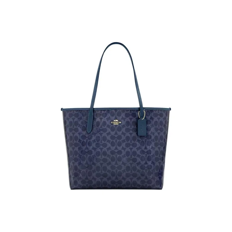 COACH City Coated Canvas Tote Bag, Shopping Bag, Handbag, Shoulder Bag Tubas Women's Dark Blue-0