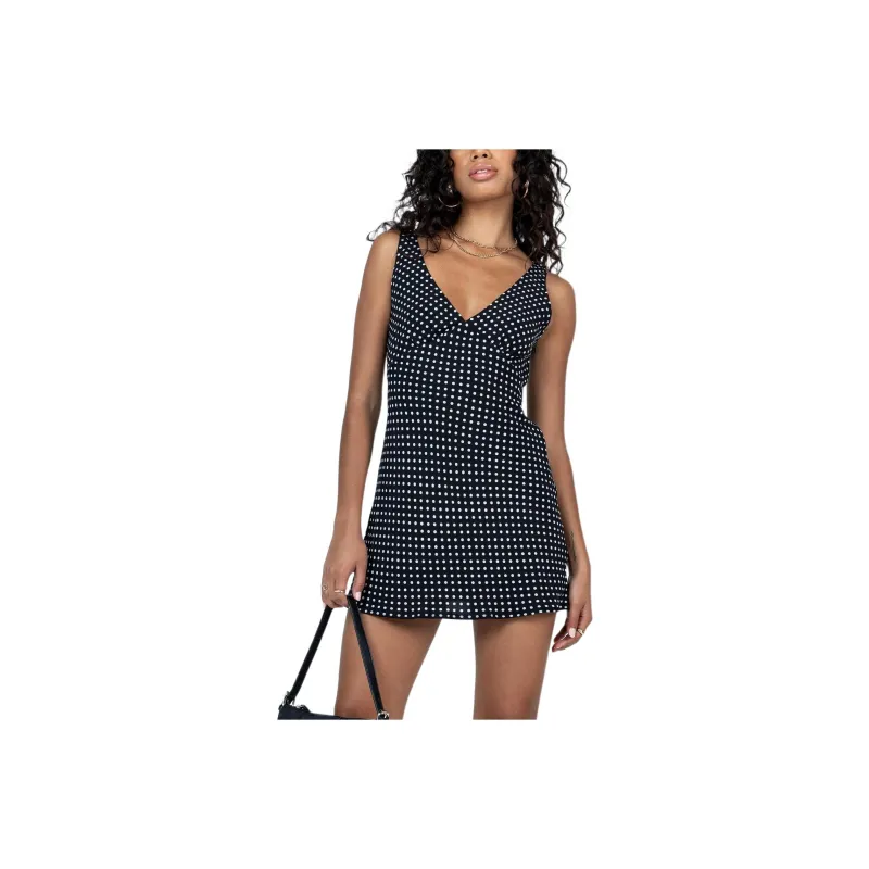 PRINCESS POLLY NELLIE MINI DRESS Sleeveless Dress Women's Black Polka Dot/Black Dot-0