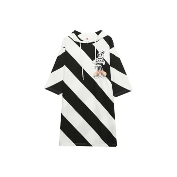 MUGUOGUOMU Long Sleeved Dresses Women's Black White Stripes