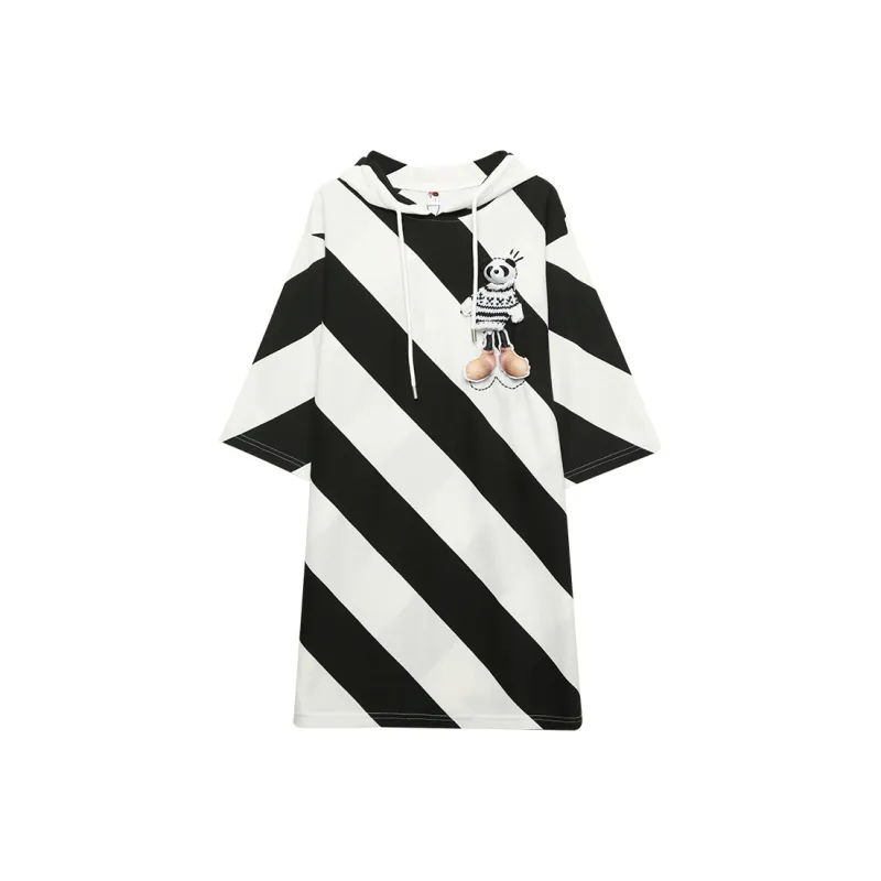 MUGUOGUOMU Long Sleeved Dresses Women's Black White Stripes-0