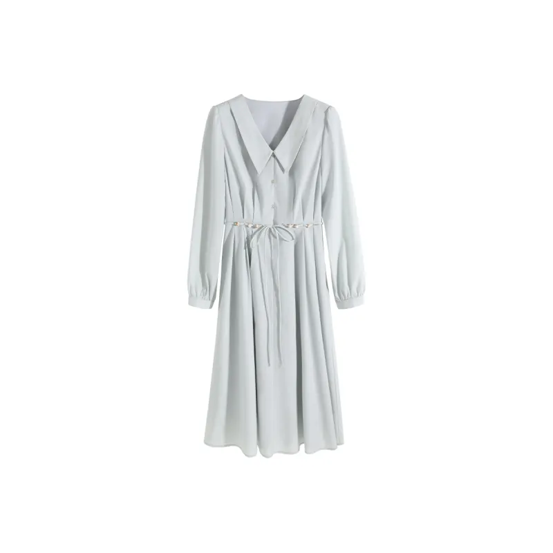 SUBEN Long Sleeved Dresses Women's Light Blue-0