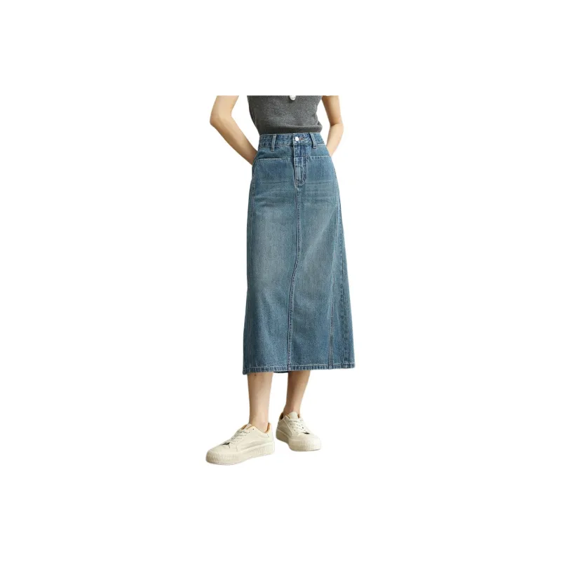 HIPPIEMISS Denim Long Skirts Women's Blue-0