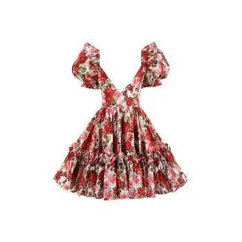 Selkie Collection SS25 Short Sleeved Dresses Women's White Base Rose Print