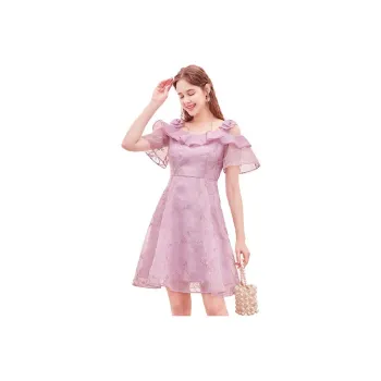 Tulip Taste Short Sleeved Dresses Women's Vine Purple Flower