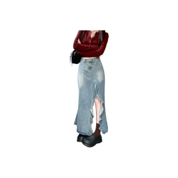 Oudifu Denim Long Skirts Women's Light Blue