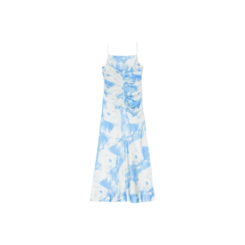 GANNI Tie-Dyed Satin Midi Sleeveless Dress-0