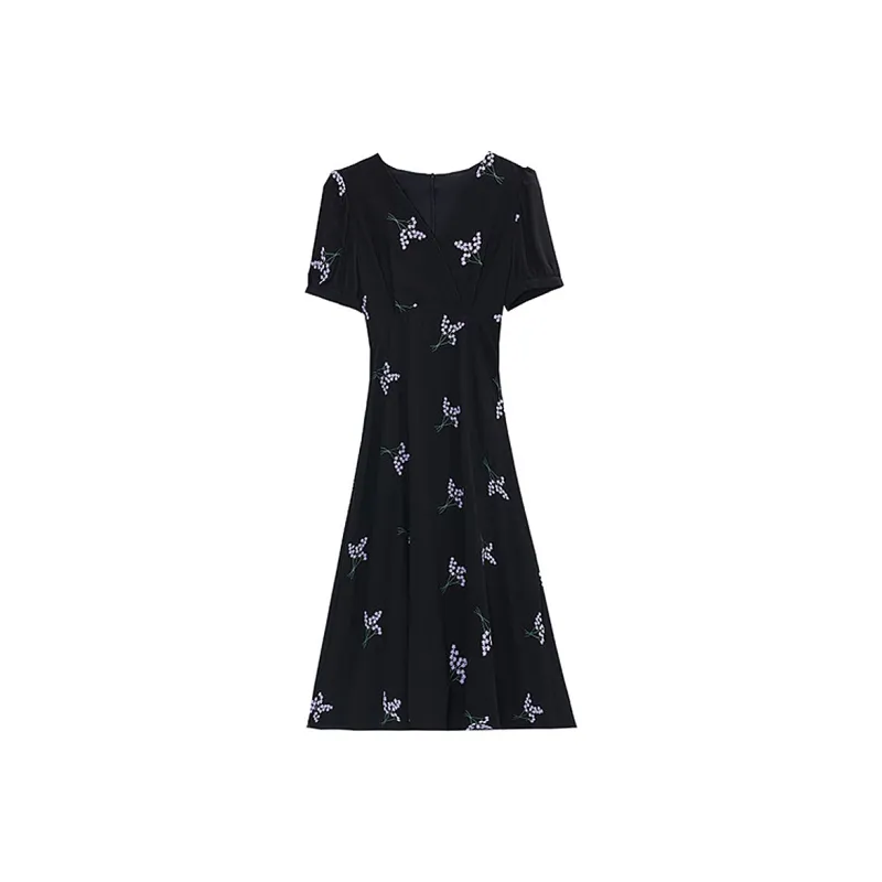 AFGGD Short Sleeved Dress Women's Black-0