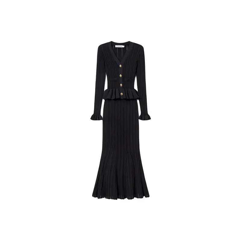 Self-portrait Knitted Peplum Maxi Dress-0