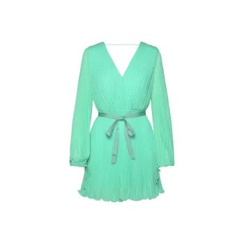 MaxMara V Neck Pleated Mini Dress