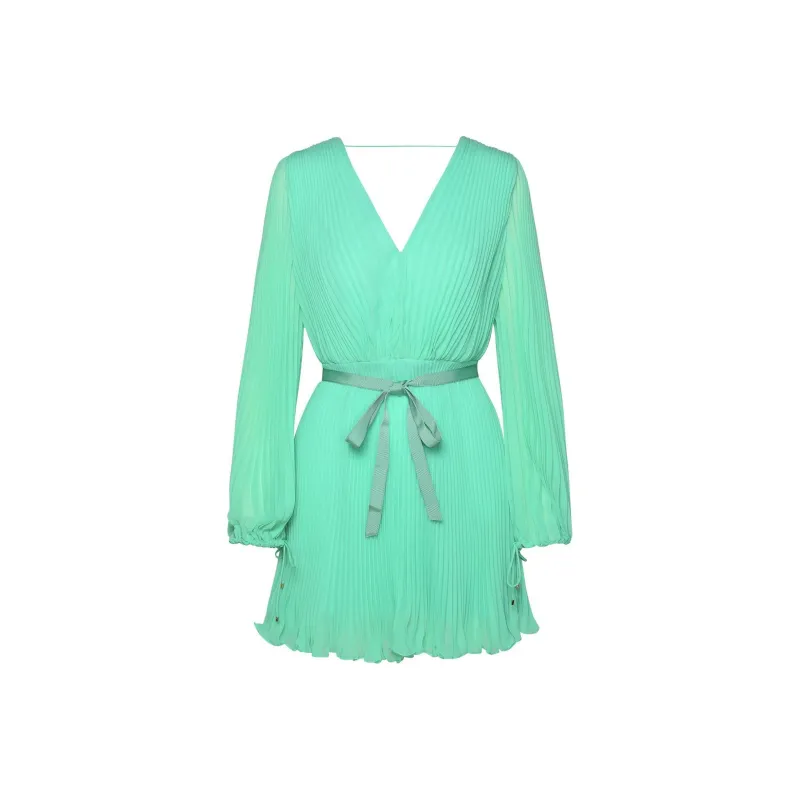 MaxMara V Neck Pleated Mini Dress-0