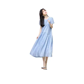 Mo Han Yi Mei Short Sleeved Dress Women's Iridescent Blue