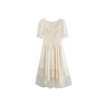 Vine Color Short Sleeved Dress Women's Apricot