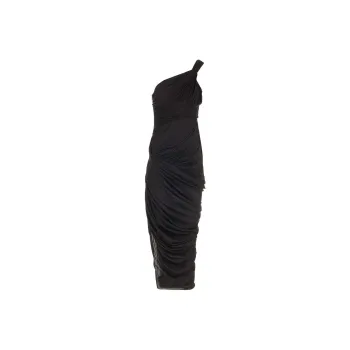 RICK OWENS One Shoulder Draped Ruched Midi Dress