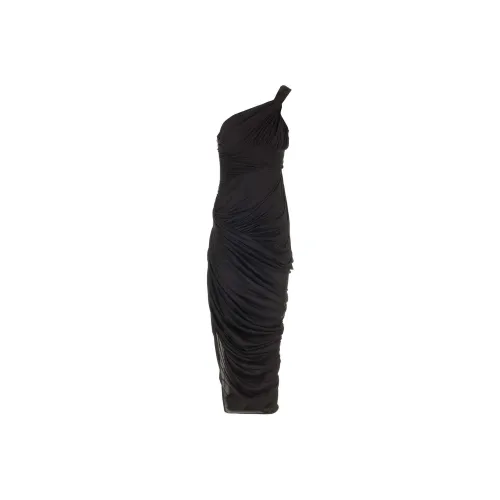 RICK OWENS One Shoulder Draped Ruched Midi Dress